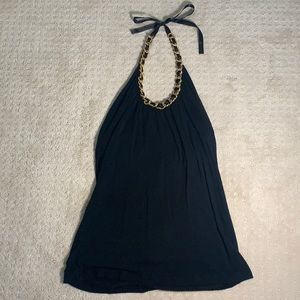 Women's Black Halter Open Back Top (Size: L)
